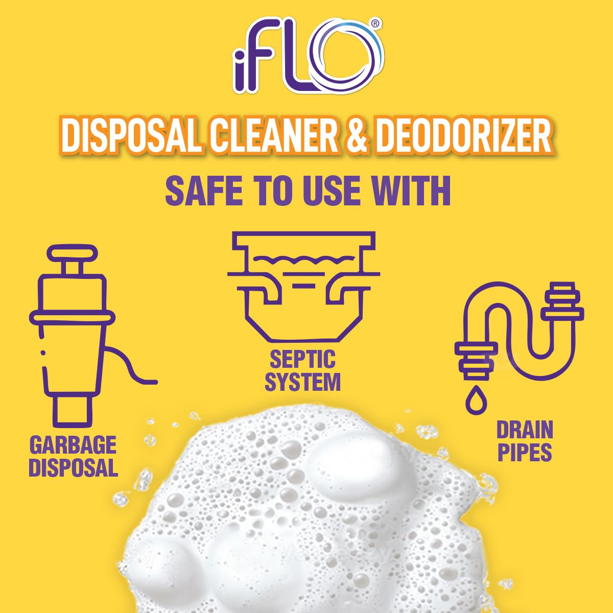 iFLO Foaming Garbage Disposal Cleaner Pods with iFLOBiotic - Powerful Garbage Disposal Foaming Action for Sink, Food Waste & Odor Removal - Disposal