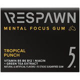 RESPAWN by 5 GUM Mental Focus Gum, Tropical Punch Sugar Free Chewing Gum, 15 Sticks