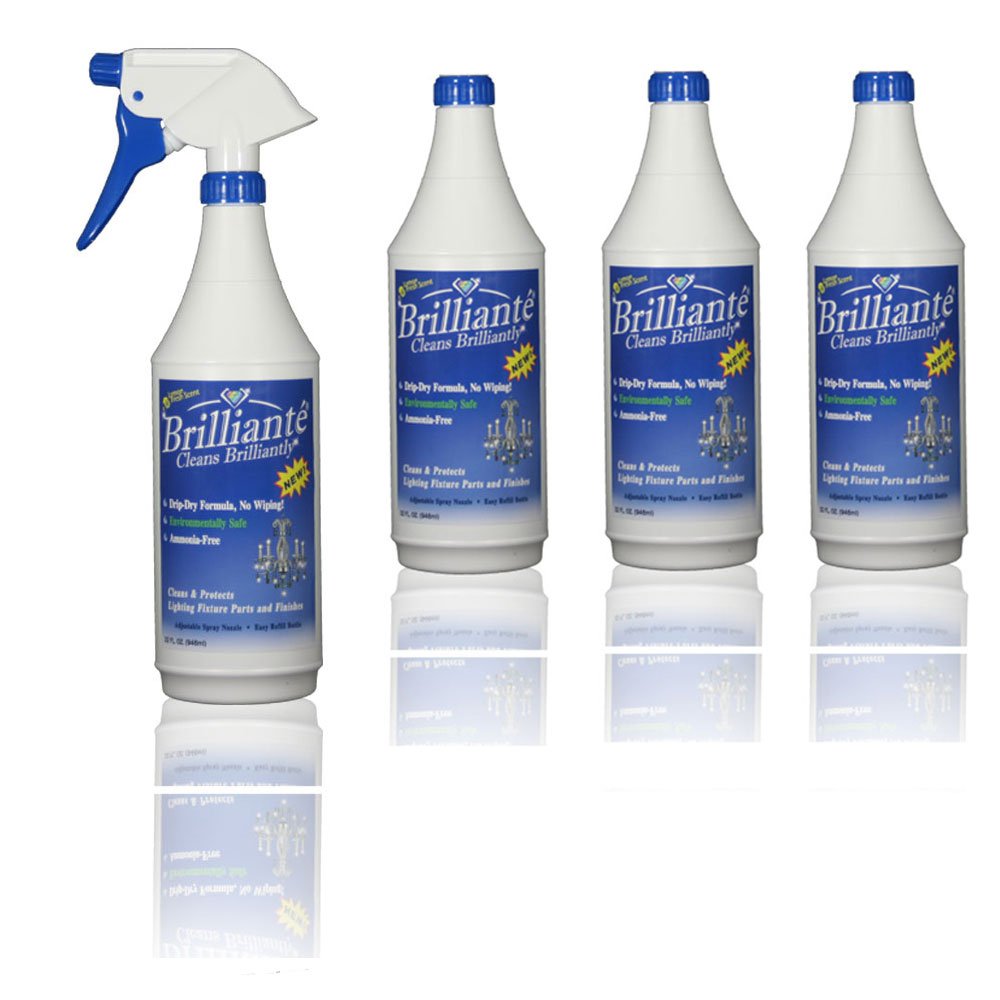 Brilliante Crystal Chandelier Cleaner - Manual Sprayer 32oz Environmentally Safe, Ammonia-free, Drip-dry Formula, Made in USA (4 Pack)