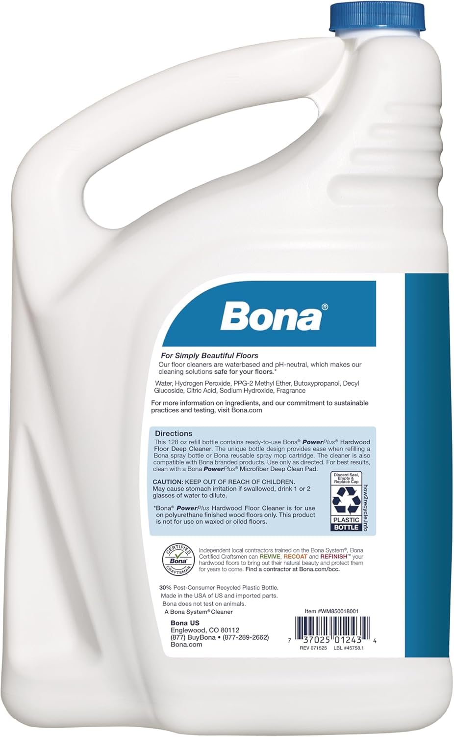 Bona PowerPlus Hardwood Floor Deep Cleaner Refill - 128 fl oz - Refill for Bona Spray Mops and Spray Bottles - Residue-Free Floor Cleaning Solution