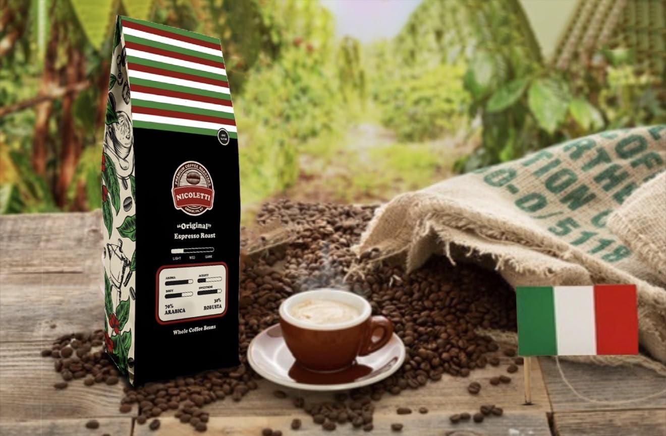 Nicoletti Coffee "Original" Espresso Roast Beans 2.20lb (Made in Brooklyn NY since 1972) Fresh Roasted Espresso with date.