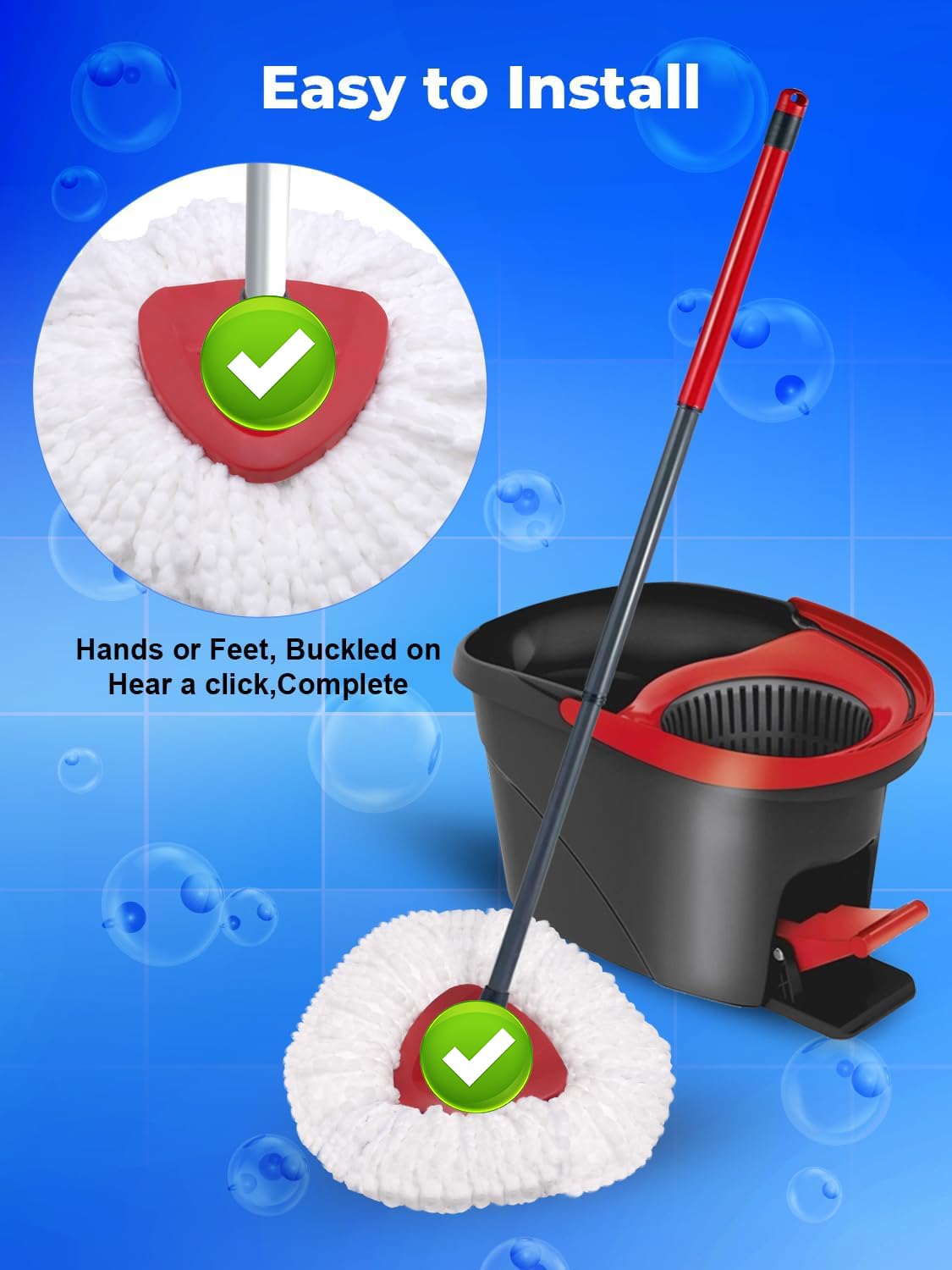 4 Pack Spin Mop Replacement Head Compatible with O-Cedar EasyWring 1 Tank, 30-58" Mop Handle Base and Microfiber Head Refills, Easy-to-Replace