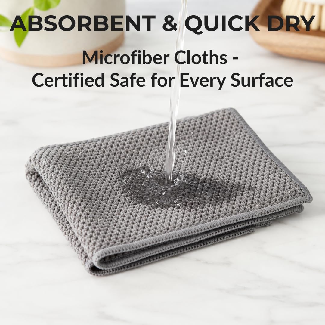 Solyra Oeko-Tex Certified Microfiber Cleaning Cloths - Non-Toxic, Safe for Family & Pets - 6 Pack Kitchen Rags for Counter - 12x12 in, Lint-Free