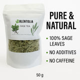 Blentolia Sage Tea - 100% Natural Dried Sage Leaves - Herbal Wellness Tea for Relaxation, Digestion & Immune Support - 50g Resealable Pouch