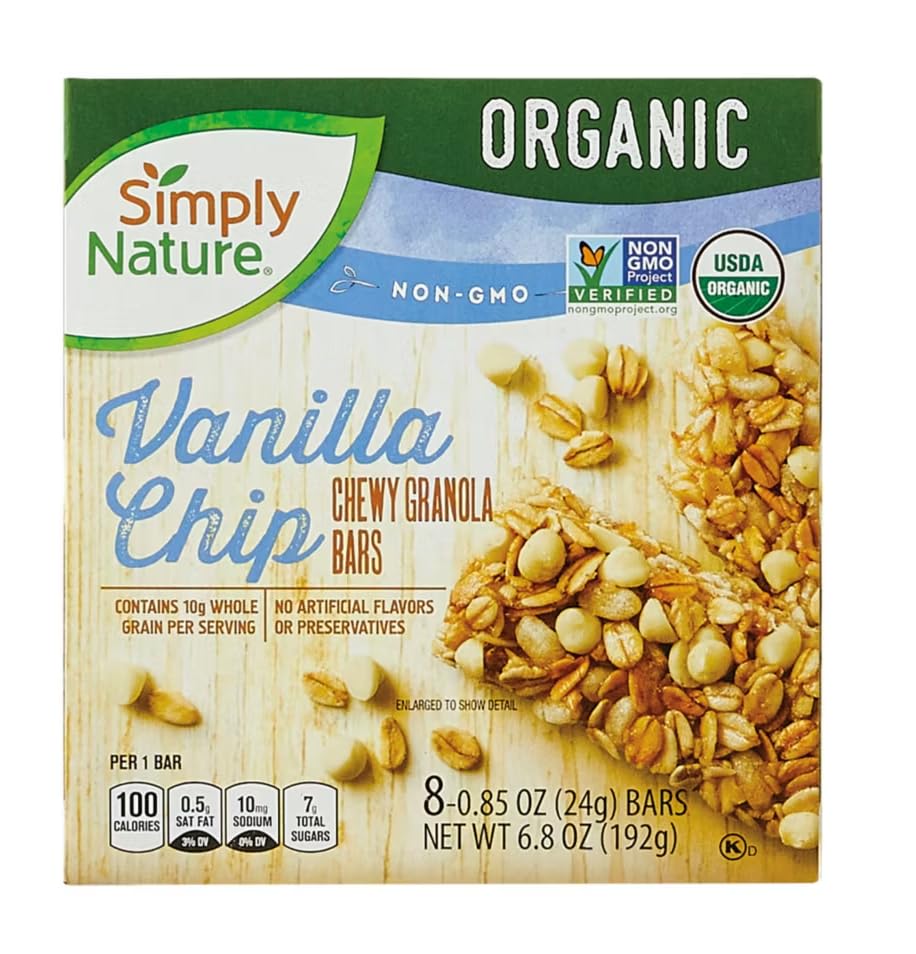 Simply Nature Organic Chewy Granola Bars - 2 Boxes (Chocolate Chip & Vanilla Chip) Set of 10