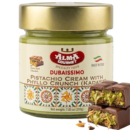 Alma Gourmet Dubaissimo Pistachio Cream with Kadayif 7.05oz (200g) - Original Dubai Chocolate Filling, Pistachio Paste to Spread, Authentic Premium