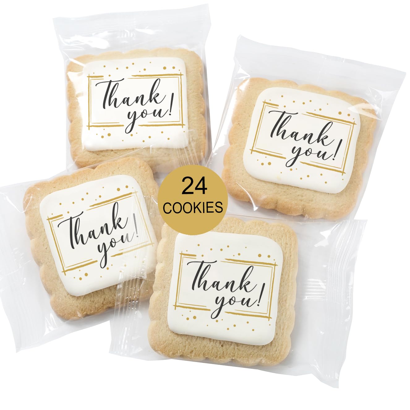 Thank You Cookies Gold Black Elegant Classy Appreciation Treats Party Favors Gift Basket for Teachers Employees Nurses | 24 Pack Individually Wrapped