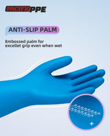PACIFIC PPE 2 Pairs Reusable Dishwashing Cleaning Gloves with Latex Free, Cotton Lining, Kitchen Gloves, Blue, Large