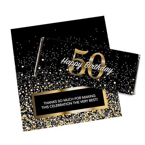24ct 50th Birthday Party Favors Custom Wrappers for Chocolate Bars (24 Count) - Candy Not Included