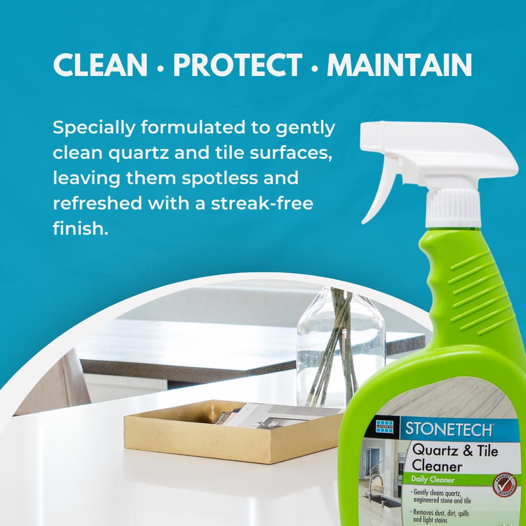 StoneTech Quartz & Tile Cleaner Spray - Quartz Countertop Cleaner for Engineered Stone, Ceramic & Porcelain - Removes Dirt & Spills - 2-Pack, 24oz