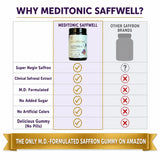 Meditonic® Saffron Gummies | No Added Sugars, Manuka Honey Sweet, Organic Rose Flavor | 33mg Safranal Extract + 2mg Full Spectrum Saffron | Doctor