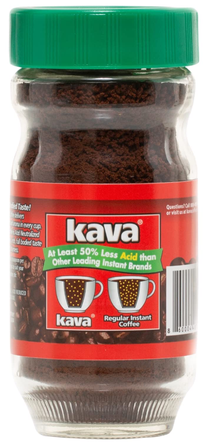 Kava Decaf Acid Reduced Instant Coffee, 4 Ounce Jar (Pack of 3)