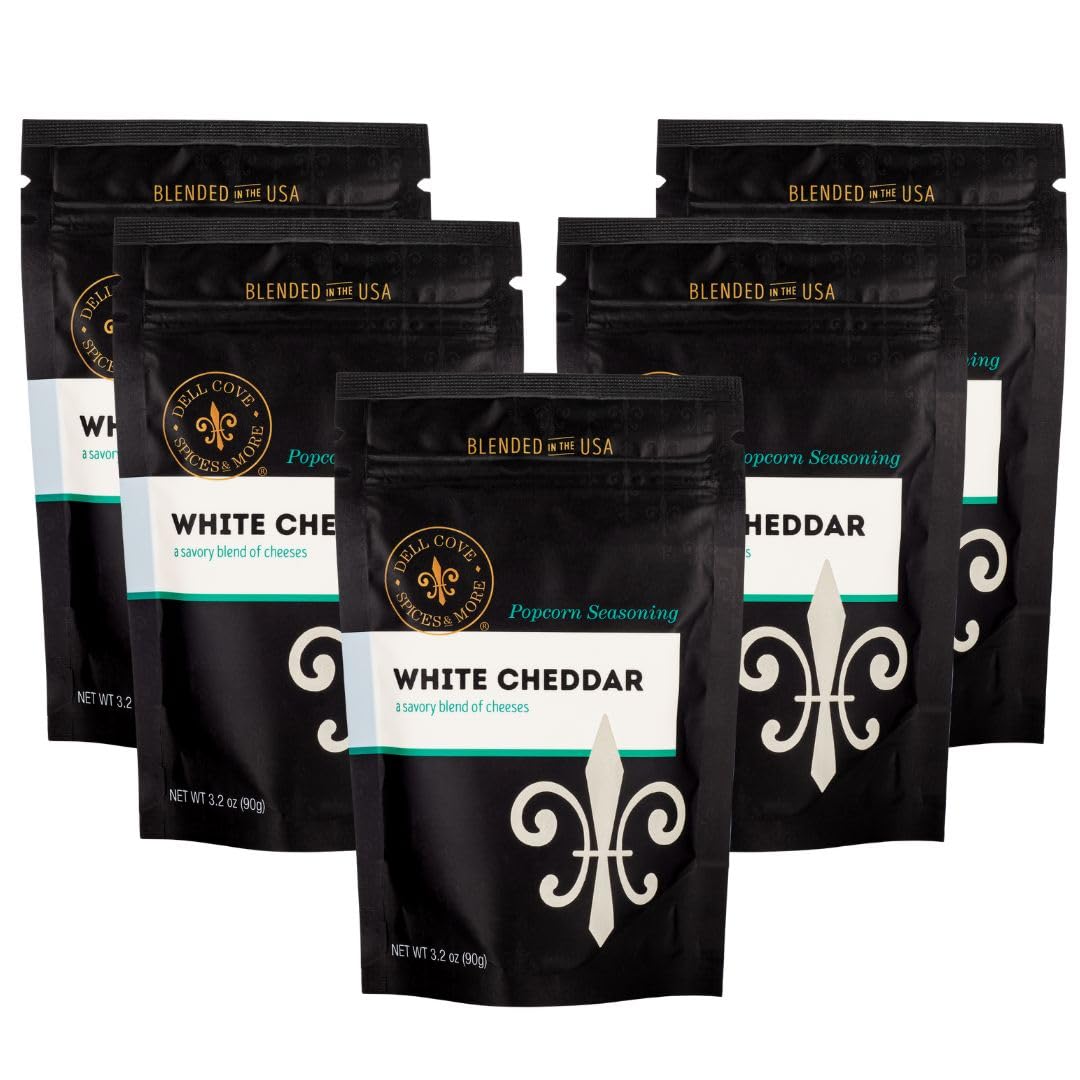 White Cheddar Popcorn Seasoning | Real Gourmet Cheesy Low Sodium Popcorn Seasoning | Dell Cove Spices - One Pound Bundle of Five