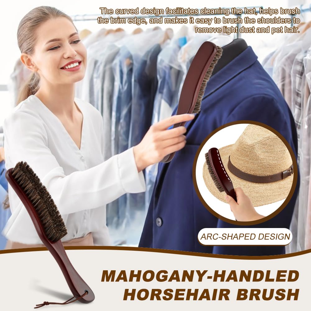 4Pcs Horsehair Felt Hat Brush Kit, Felt Hat Cleanings Kit with Cleaning Sponge Wood Cap Cleaning Lint Remover, for Cowboy Hats Baseball Caps, for Hair