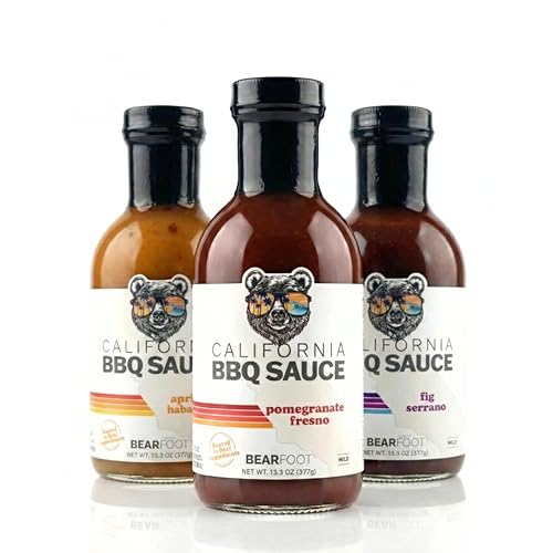Bearfoot BBQ California BBQ Sauce Variety Pack (3-Pack) - Apricot Habanero, Fig Serrano & Pomegranate Fresno - 13.3 Oz per bottle, All Natural