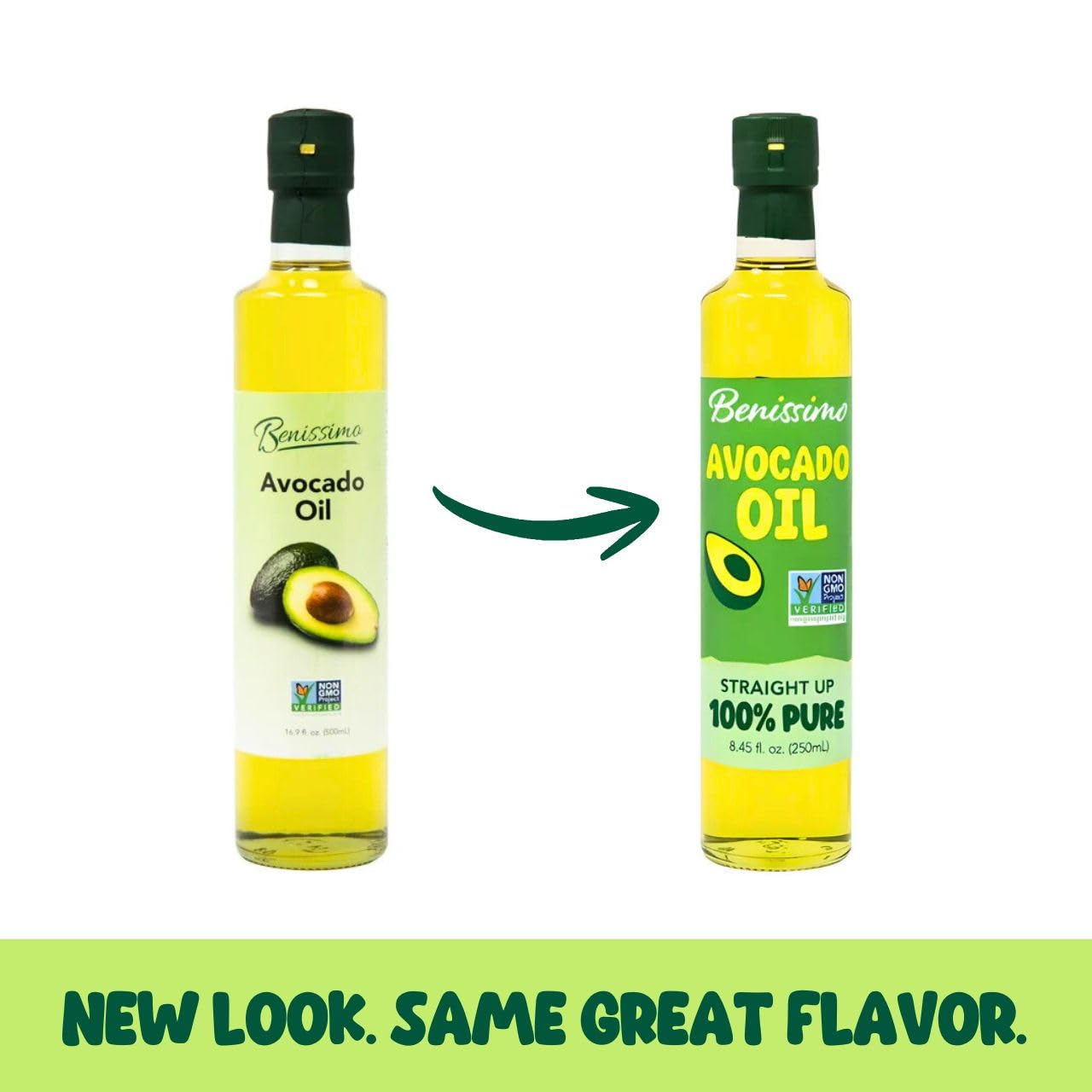 Benissimo 100% Pure Avocado Oil, 500ml Glass Bottle, Allergen-Free and Non-GMO, Premium Cold-Pressed Cooking Oil for Grilling, Sautéing, Baking