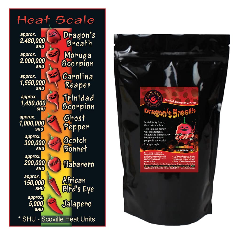 Magic Plant Dragon's Breath Pepper Powder - 8 oz, Intensely Hot Fine Ground Red Chili - 1.2M to 2M+ SHUs, No Additives