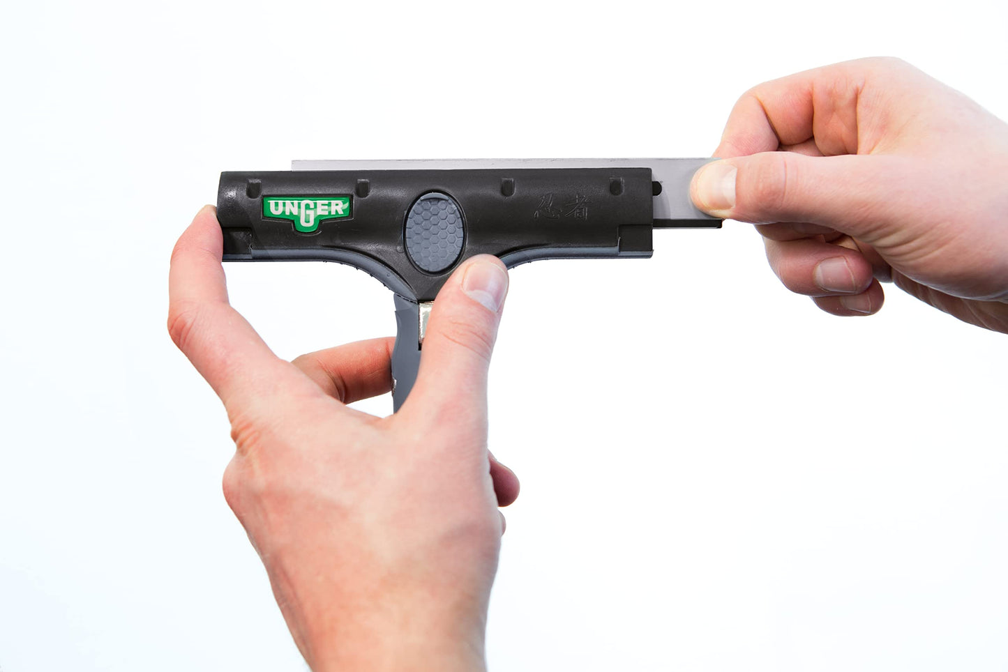Unger Commercial ErgoTec® Ninja 4" Glass Scraper with Blade and Safety Cap - Adjustable Angle for Efficient Window Cleaning EN100