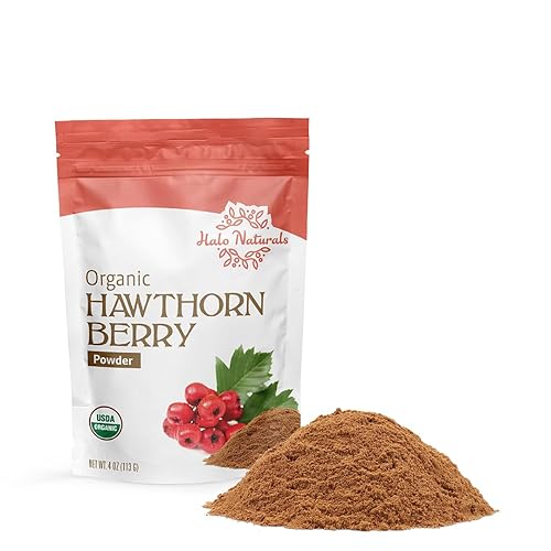 Halo Naturals Organic Hawthorn Berry Powder, 4 Ounces (Crataegus monogyna) USDA Certified | Resealable Pouch| Packaged in The USA