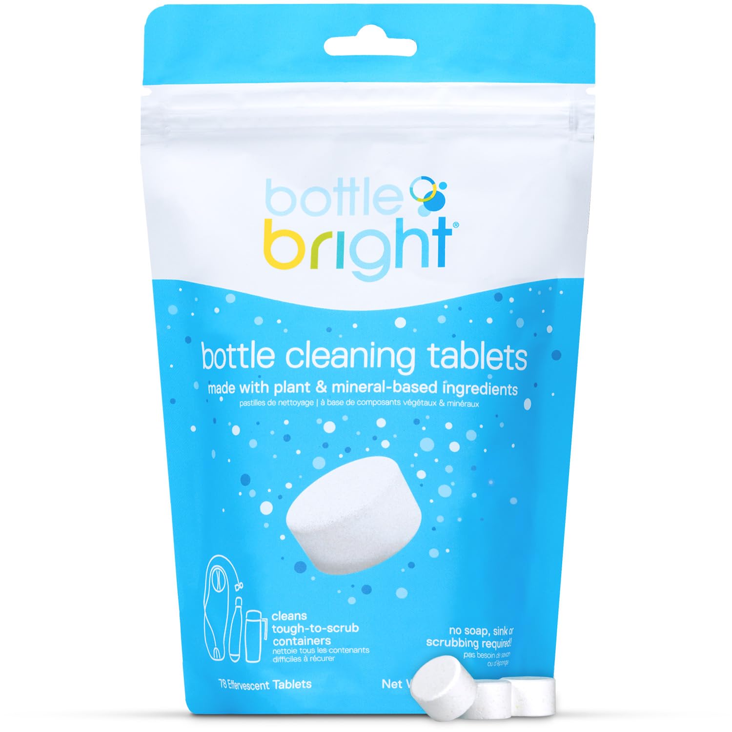 Bottle Bright Bulk Pack (78 Tablets)- EPA Safer Choice Certified, Clean Stainless Steel, Thermos, Tumbler, Insulated and Reusable Water Bottles
