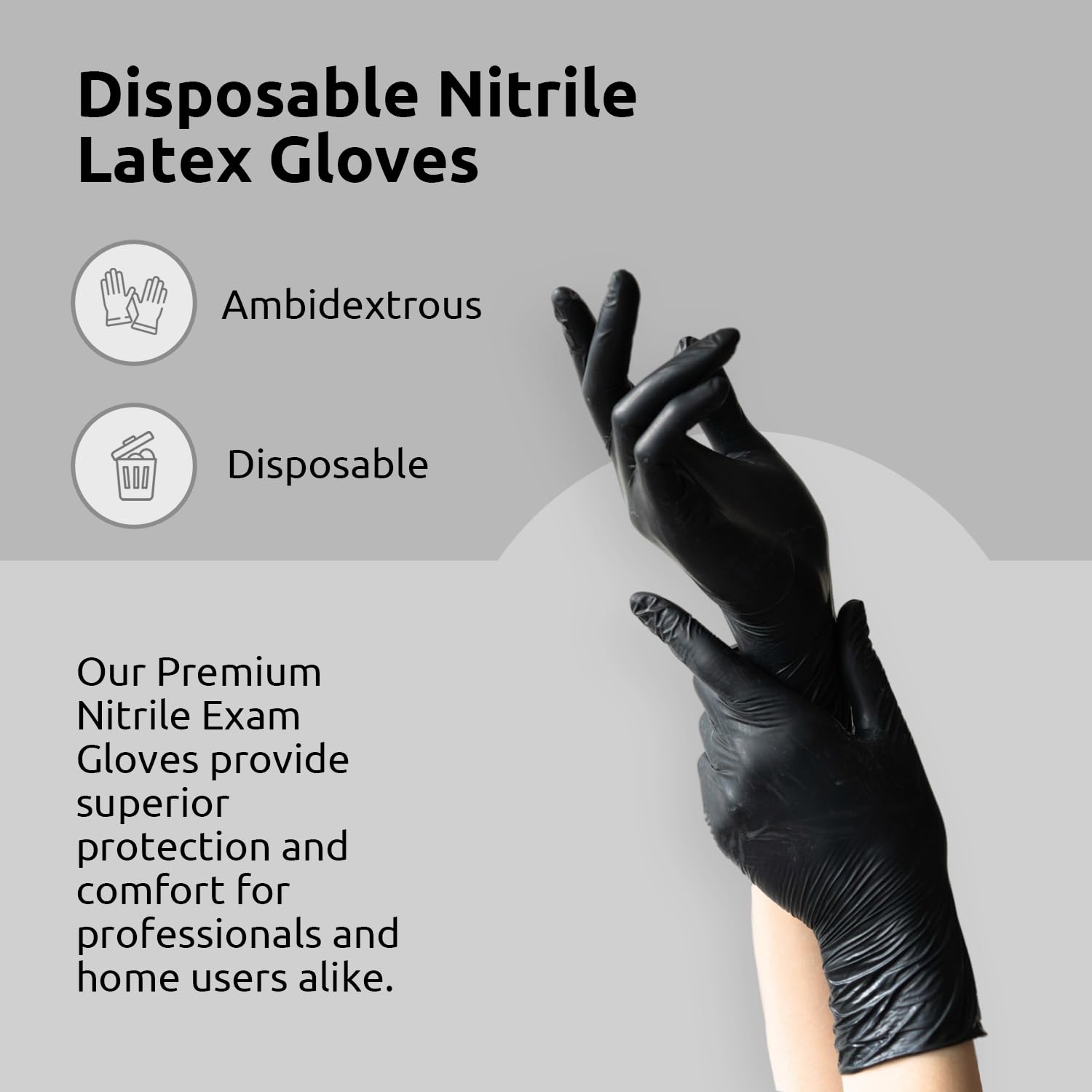 Black Nitrile Disposable Exam Gloves (5 Mil) | Latex?Free, Powder?Free, Food Safe, Medical, Tattoo, Mechanic & Cleaning Use (100 Count/1 Box) MEDIUM