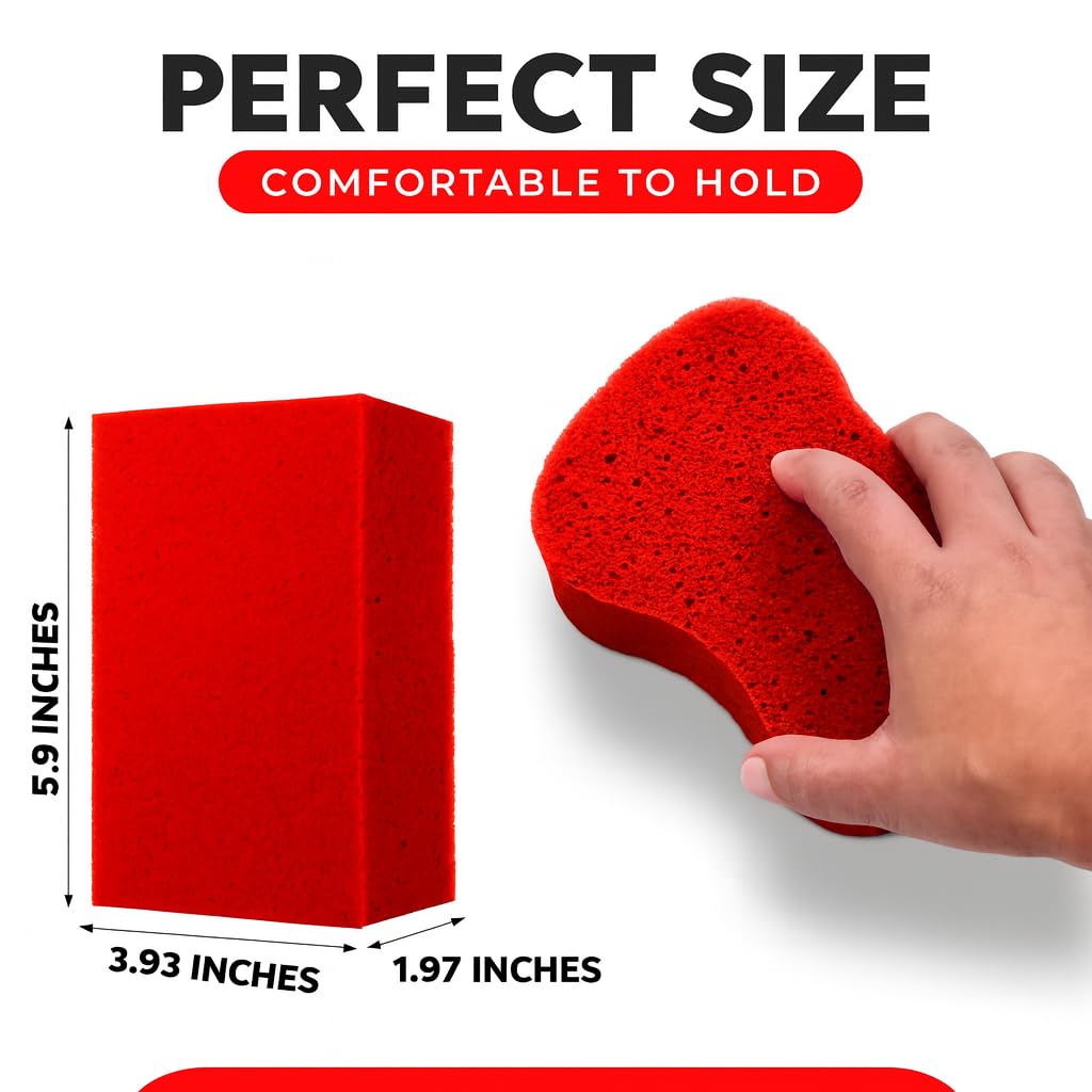 Multi-Purpose Sponges for Cleaning - Red 2 Pack, Large Sponges for Car Washing, Tile & Grout, All Purpose Cleaning