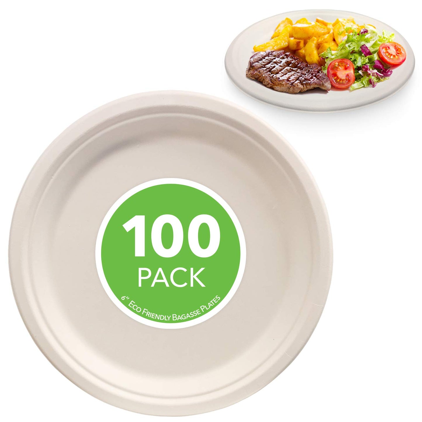 Stock Your Home Commercially Compostable 6 Inch Paper (100 Pack), Natural Disposable Bagasse, Eco-Friendly Made of Sugarcane Fiber