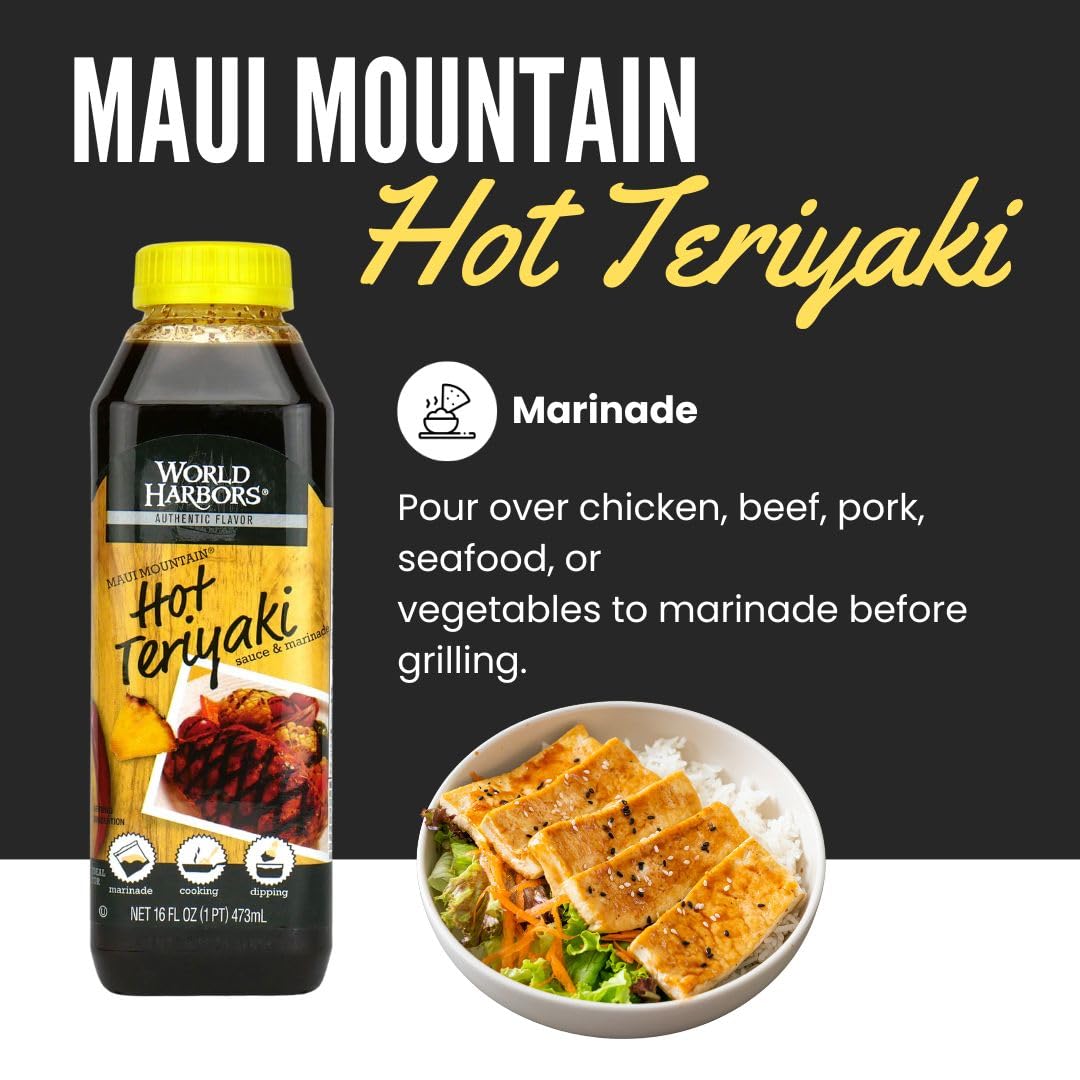 World Harbors, Maui Mountain, Hot Teriyaki Marinade & Sauce, 16Oz Bottle