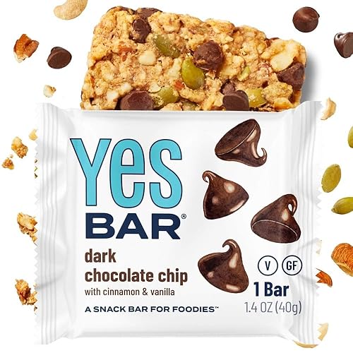 The YES Bar - Dark Chocolate Chip - Plant Based Protein, Decadent Snack Bar - Vegan, Paleo, Gluten Free, Dairy Free, Low Sugar, Healthy Snack