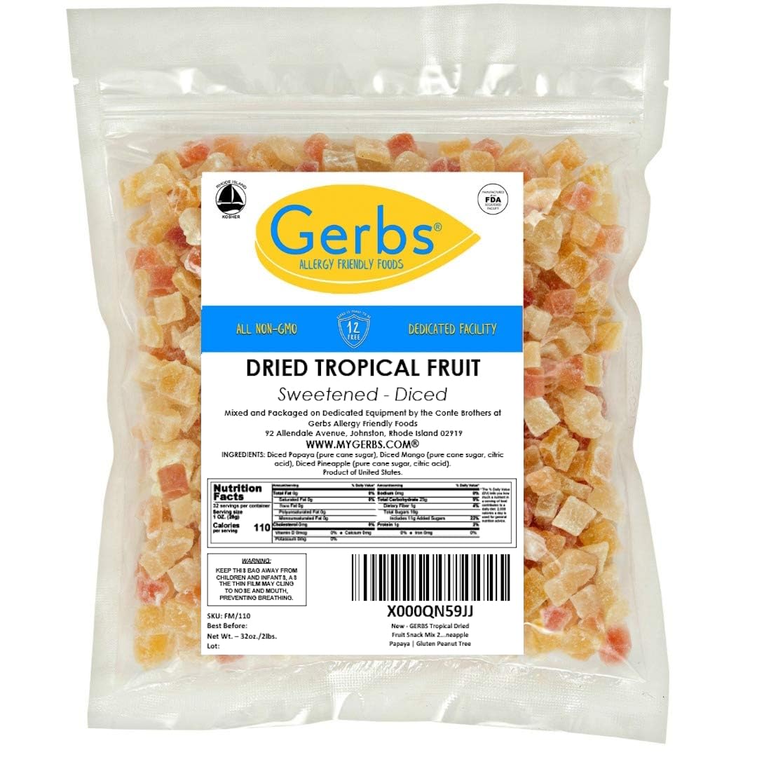 Gerbs Sweetened Tropical Dried Fruit Snack Mix 2 lbs. | Unsulfured, No Artificial Additives, Resealable Bag | Lightly Sweet & Juicy Blend | Top 14