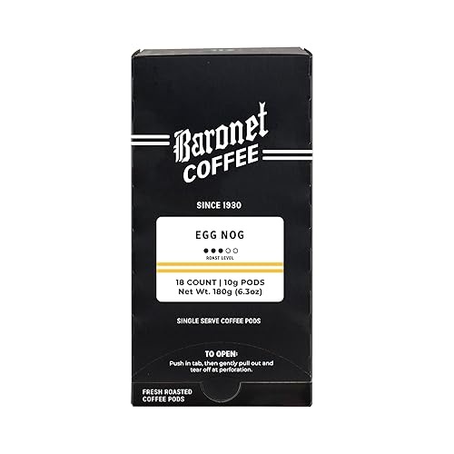 Baronet Coffee Pods [Egg Nog Coffee-54 Pods] Flavored Single Cup Use, Like Senseo [3 Boxes of 18 Single Serve 10 Gram] Regular Strength, Medium Roast