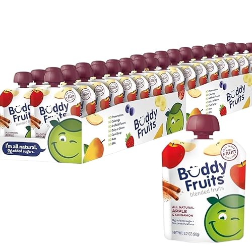 Buddy Fruits Snacks To Go Cinnamon Unsweetened Applesauce 3.2oz Pouch (Pack of 70) Gluten-Nut-Dairy-Preservatives-BPA Free, Non GMO, Kosher