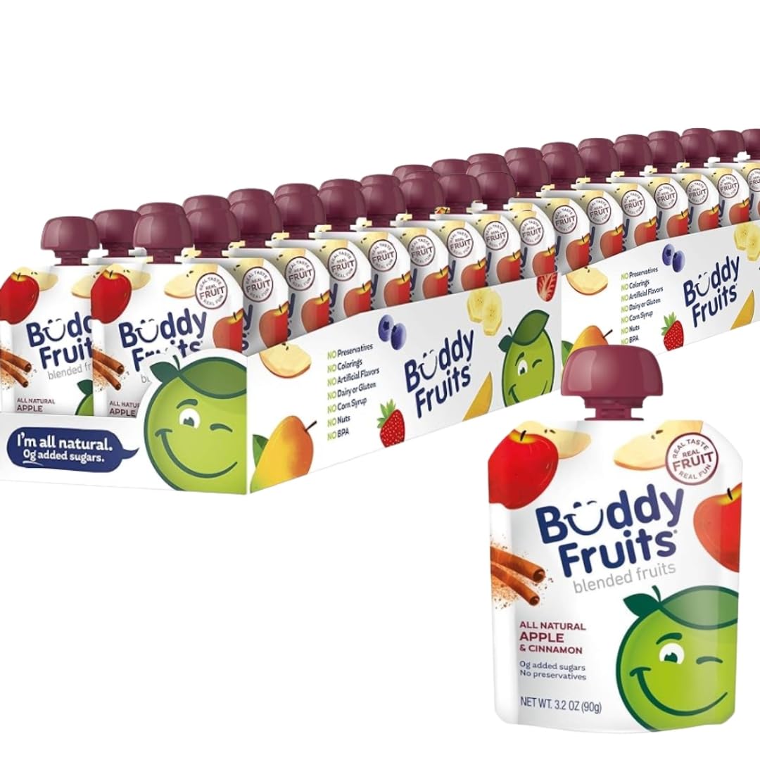 Buddy Fruits Snacks To Go Cinnamon Unsweetened Applesauce 3.2oz Pouch (Pack of 70) Gluten-Nut-Dairy-Preservatives-BPA Free, Non GMO, Kosher