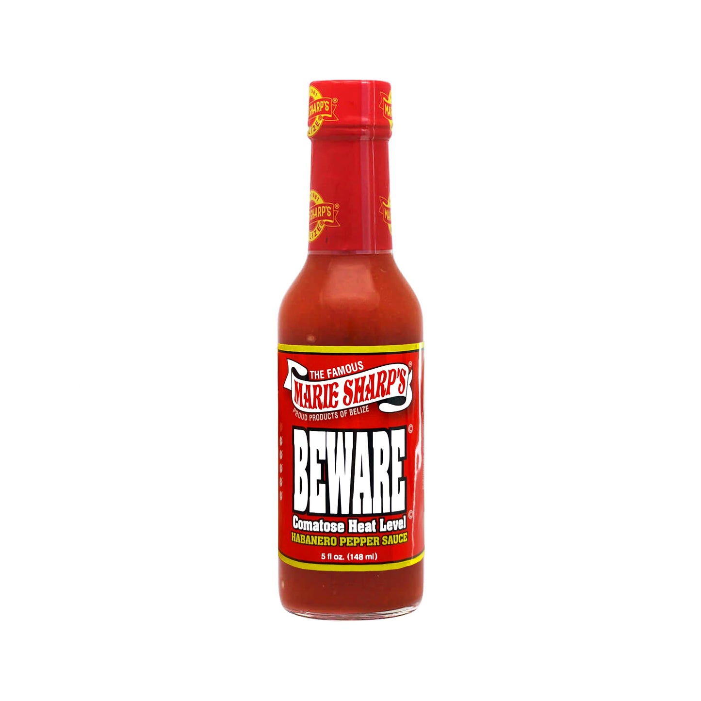 Marie Sharp’s BEWARE Comatose Heat Level Habanero Pepper Sauce, 5 oz | Extreme Heat Hot Sauce from Belize | All-Natural, No Preservatives |