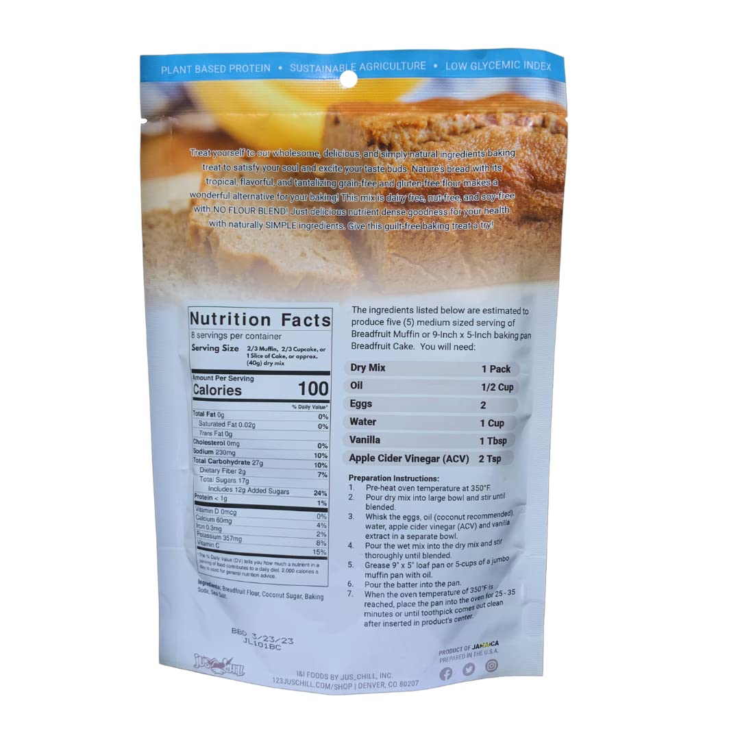 Jus Chill Gluten-Free Breadfruit Muffin + Cake Mix | Gluten-Free Tropical Food Caribbean Natural Grain-Free Non-Dairy / Dairy-Free Great Tasting & Moist Ingredient Low Glycemic Premix Upcycled High Fiber