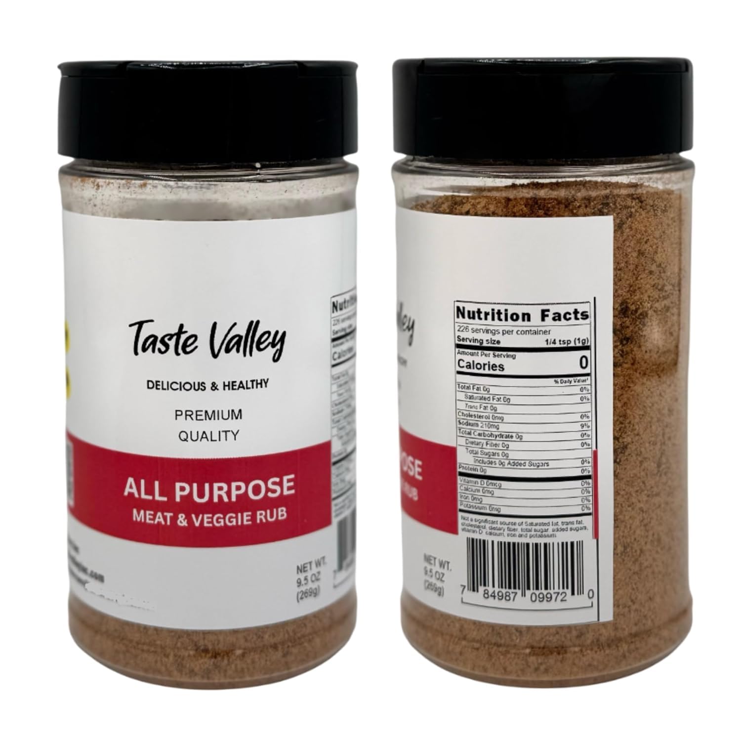 Taste Valley All Purpose Seasoning Meat & Veggie Rub, BBQ Rub for Steak, Chicken & Vegetables, All-Purpose Spice Blend for Grilling & Cooking, 9.4 oz