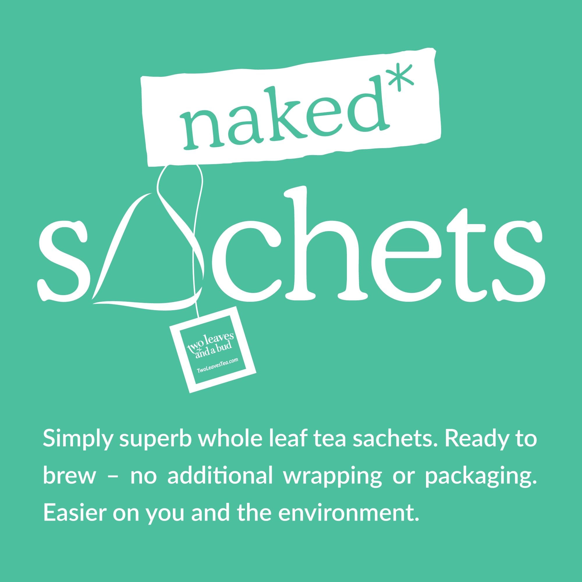 Two Leaves and a Bud Organic Peppermint - 50 Naked Tea Sachets, Naturally Caffeine Free, Whole Leaf Herbal Tea in Unwrapped Pyramid Sachets