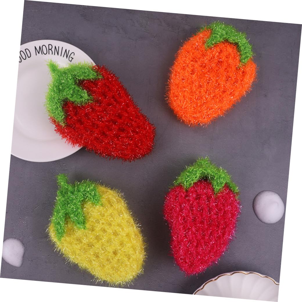 UPKOCH Dish Sponge Towel Strawberry Kitchen Cleaning Cloth 4pcs