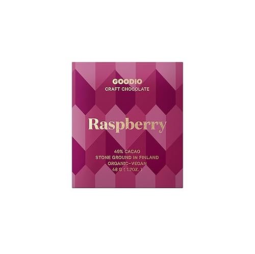 Goodio Organic Chocolate Bar, Raspberry 49%, 1.7 Ounce, Vegan, Gluten-free, Soy-Free, non-GMO