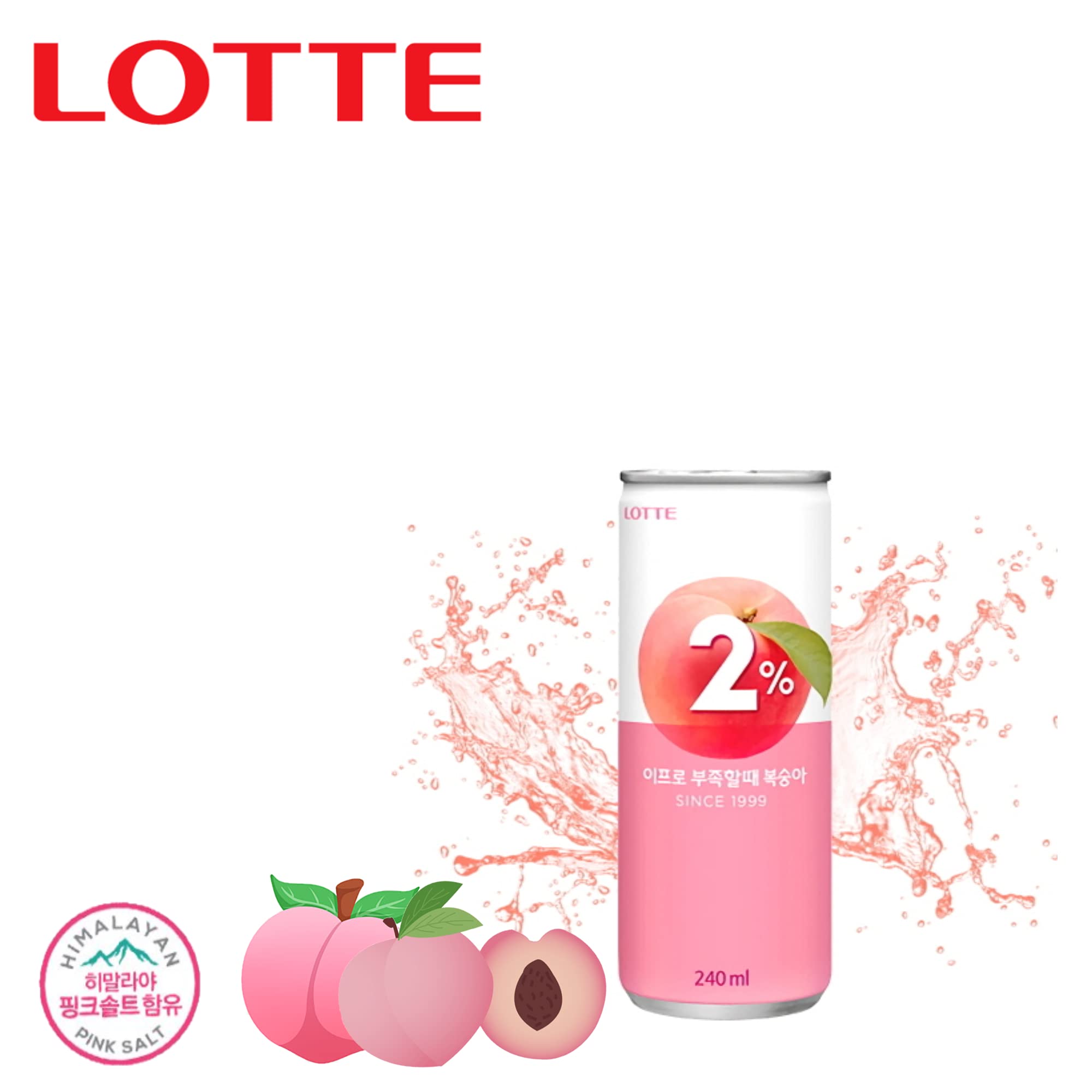 LOTTE 2% Soft Drink Peach/Plum Variety (240ml/Pack) (Peach, 6 Cans)