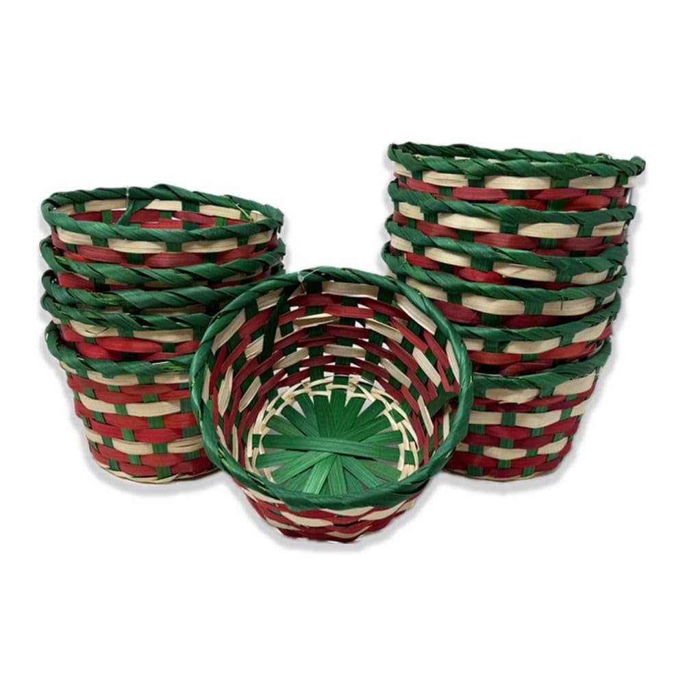 12 Pack Premium Handmade 6" Round Holiday Gift Baskets - Mini Christmas Bamboo Baskets for Holiday Events, Candy, Treats, DIY Gift Sets, Party Favors