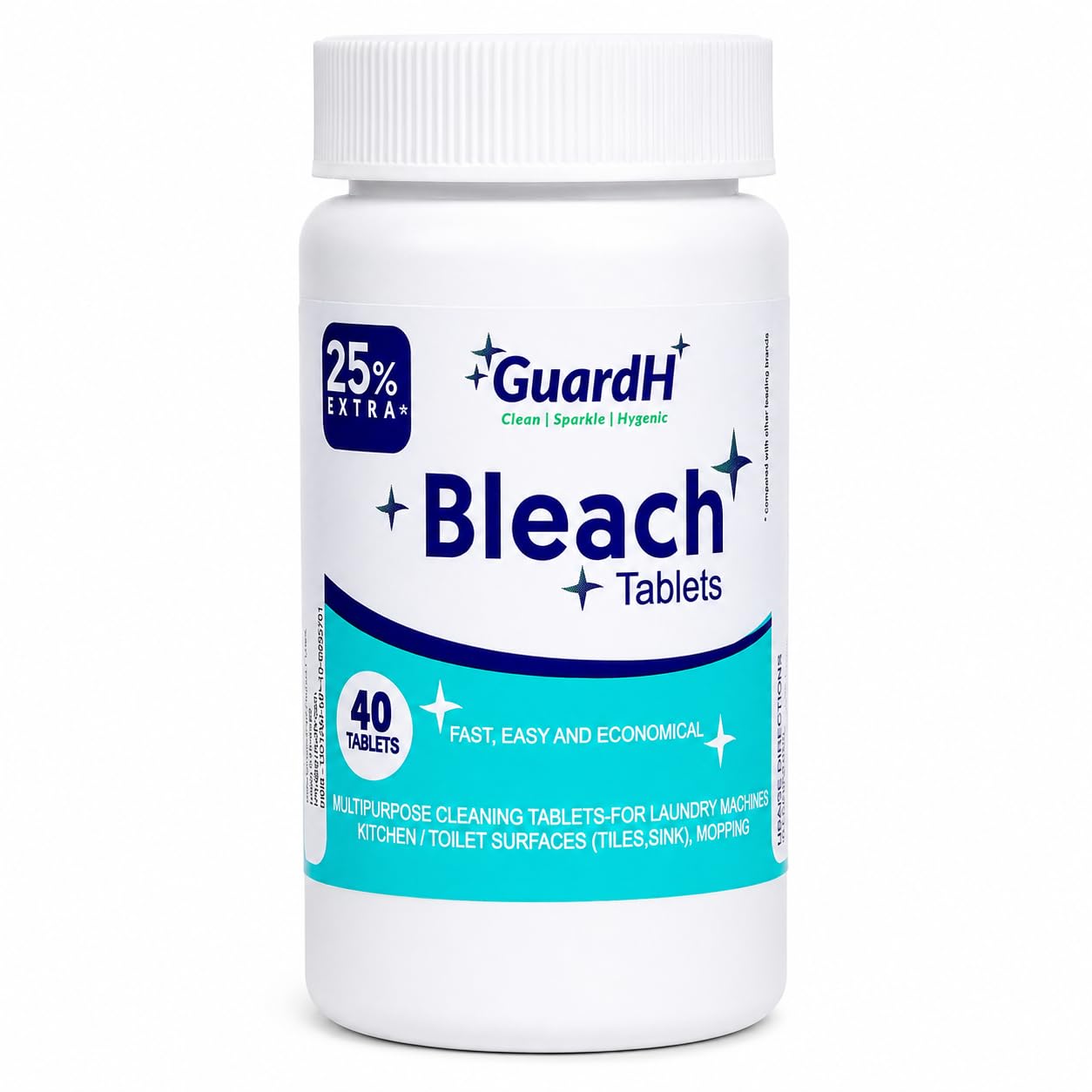 Bleach Tablets for Laundry & Household Cleaning - 40 Count Fast Dissolving Bleach Tabs for Washer, Toilet, Bathroom & Kitchen - Liquid Bleach