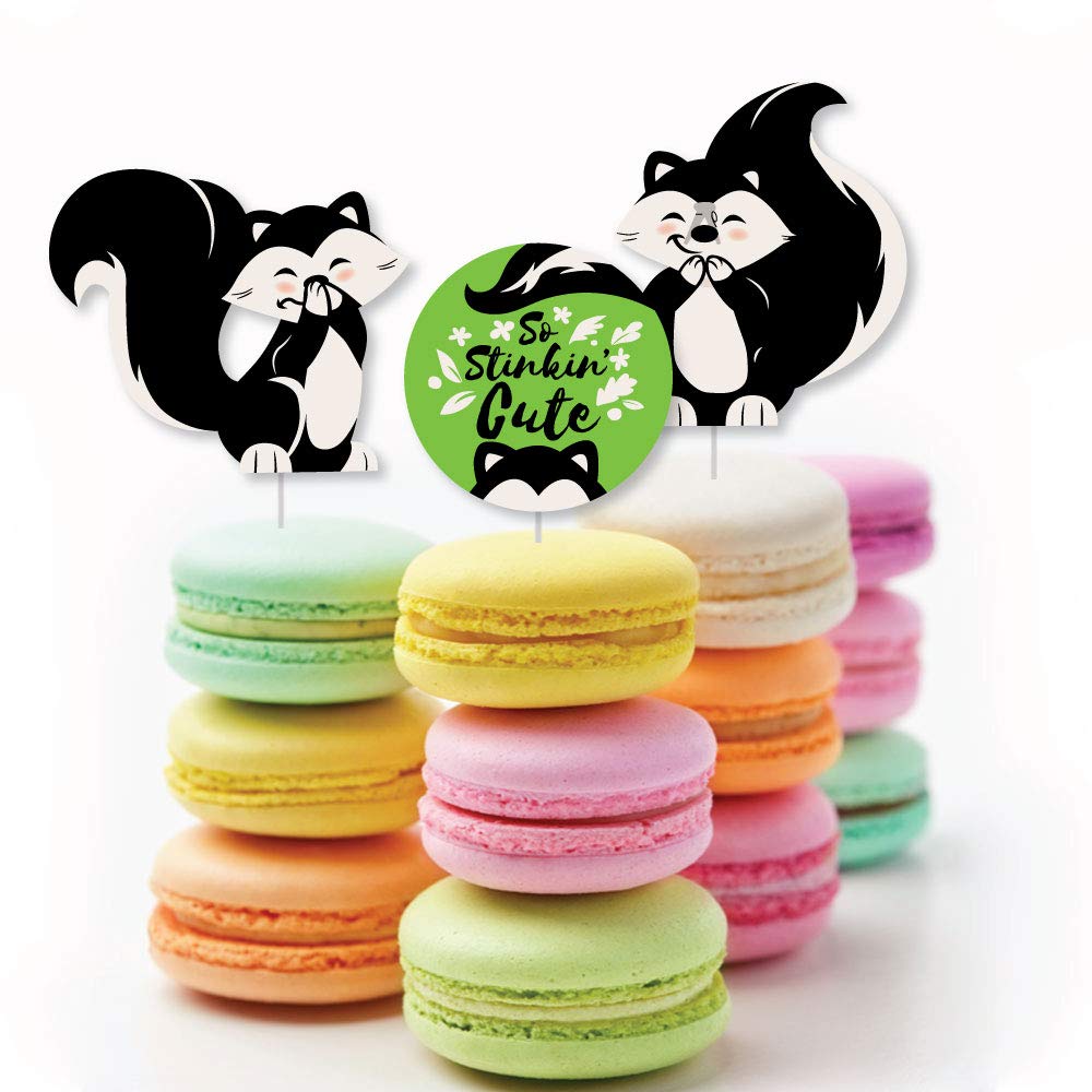 Big Dot of Happiness Little Stinker - Dessert Cupcake Toppers - Woodland Skunk Baby Shower, Birthday Party Clear Treat Picks - Set of 24