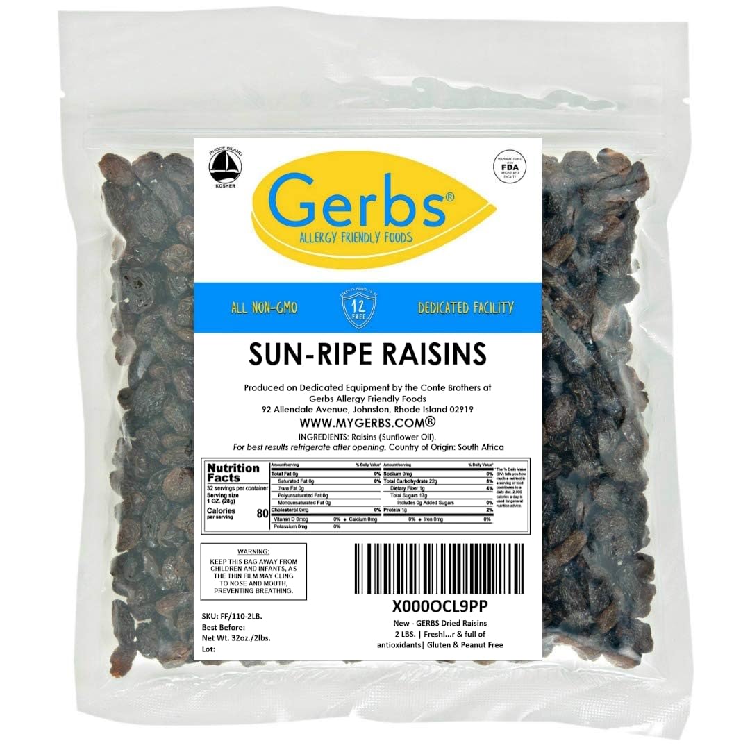 Gerbs Dried Raisins 2 lbs. | Unsulfured, No Artificial Additives, Resealable Bag | Naturally Sweet & Plump | Top 14 Allergen-Free