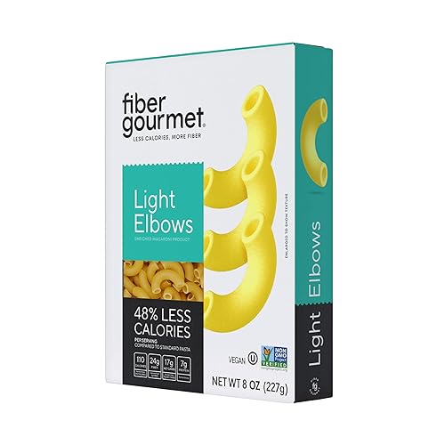 Fiber Gourmet Low Net Carb Pasta Elbow Macaroni - Keto Friendly, High Fiber, Low Calorie Italian Made Noodles - Vegan, Non-GMO, Kosher - 48% Fewer