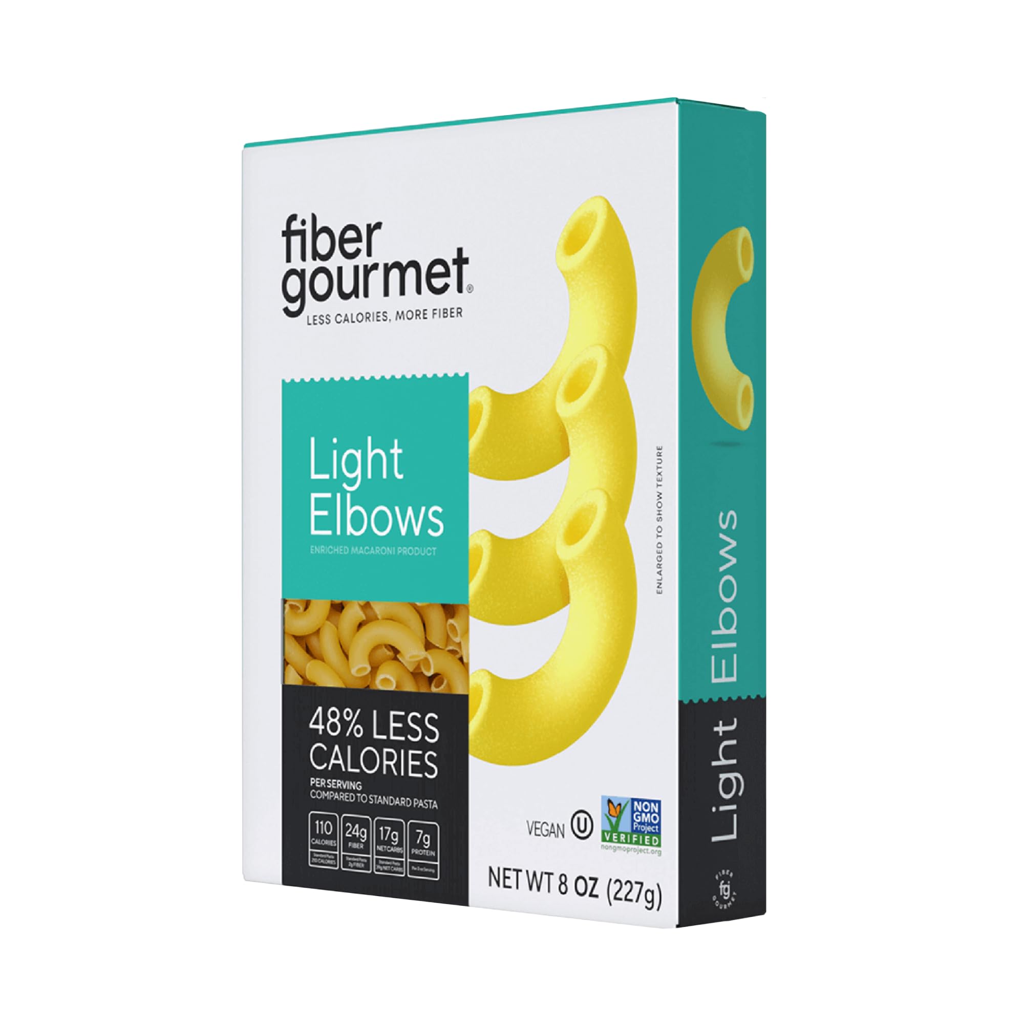 Fiber Gourmet Low Net Carb Pasta Elbow Macaroni - Keto Friendly, High Fiber, Low Calorie Italian Made Noodles - Vegan, Non-GMO, Kosher - 48% Fewer