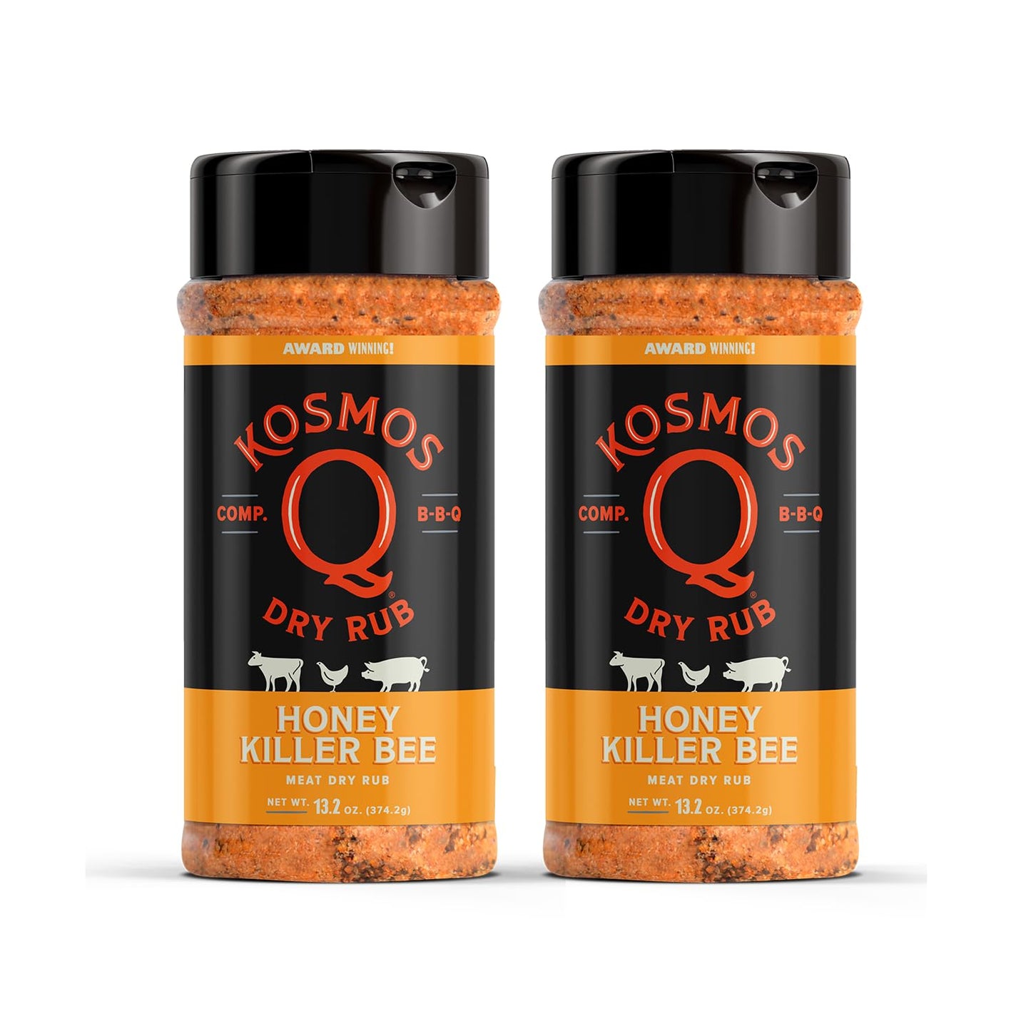Kosmos Q Honey Killer Bee BBQ Rub Seasoning - Two 13.2 oz Shakers of Savory & Sweet Honey BBQ Pork Dry Rub for Smoking and Grilling Poultry, Ribs