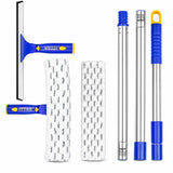 ITTAR Window Squeegee Cleaning Kit with 60 Inch Extension Pole, Glass Cleaner Tool 12" Rubber Blade & 2 Microfiber Pads, Window Washing Equipment