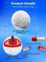 4 Pack Spin Mop Replacement Head Compatible with O-Cedar EasyWring 1 Tank, 30-58" Mop Handle Base and Microfiber Head Refills, Easy-to-Replace