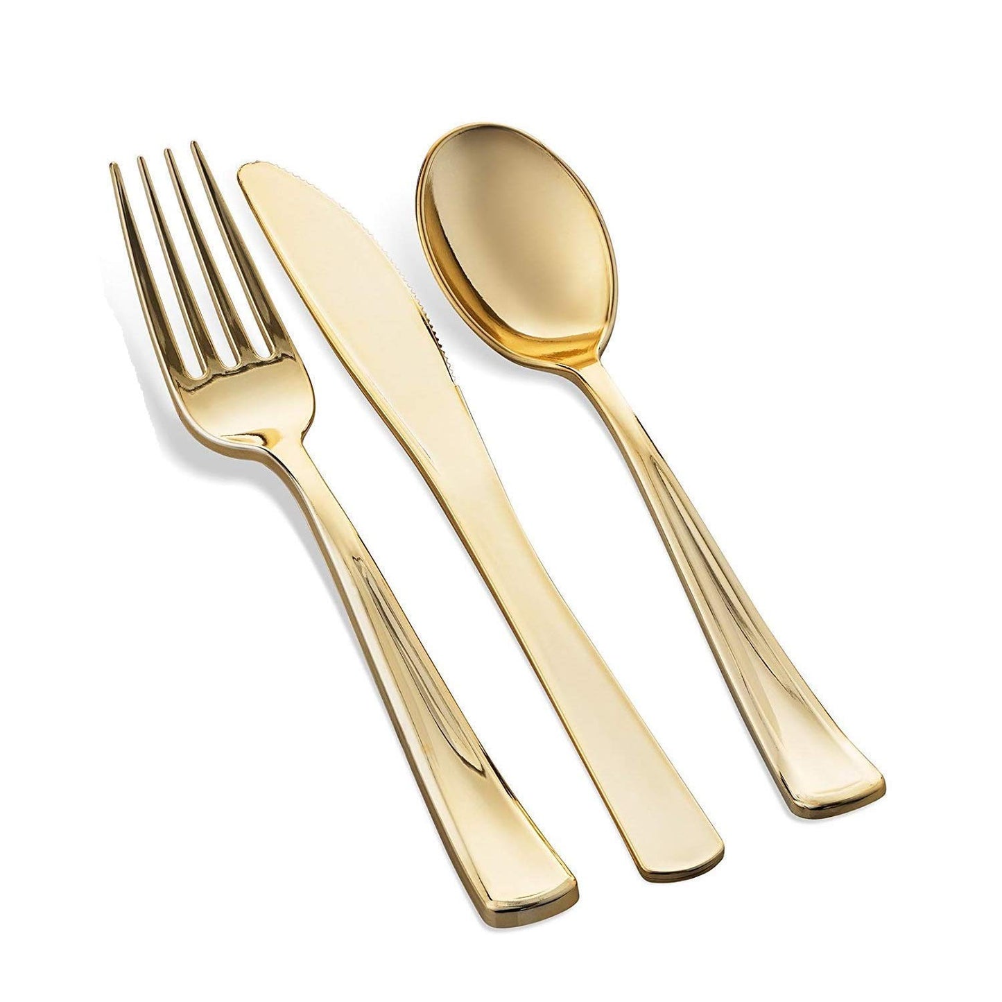 700 Piece Dinnerware Set - 200 Rim Plates, 300 Silverware, 100 Plastic Cups, 100 Linen-Napkins - Gold